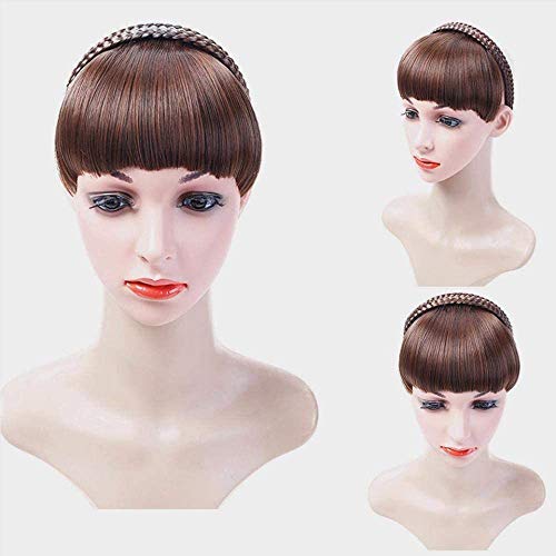 Flequillo sintético Dulce del Pelo de la Muchacha con la Venda de la Trenza Blunt Bang y el postizo de la Trenza, Flequillo de la Peluca (Black Brown)