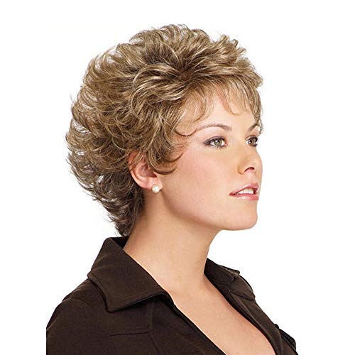 Fleurapance - Pelucas de pelo humano para mujer, cortas y muy naturales, estilo Bobo, rubio dorado, resistente al calor, rizos rizados, ondulados, sintéticas