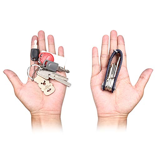 flintronic Organizador de Llaves | Llavero de Cuero Genuino | Titular de la Llave de Bolsillo Inteligente con un Elegante Estuche para Regalo (Sostiene Entre 7 y 9 Teclas Múltiples) - Azul