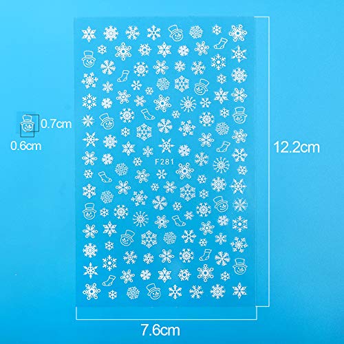FLOFIA 1200+ pcs Pegatinas Uñas Navidad Navideñas Decorativas 3D Nail Stickers Navidad Autoadhesivas Calcomanías Uñas Copos de Nieve Reno Muñeca de Nieve Bola Campana Arte de Uñas (10 Hojas)