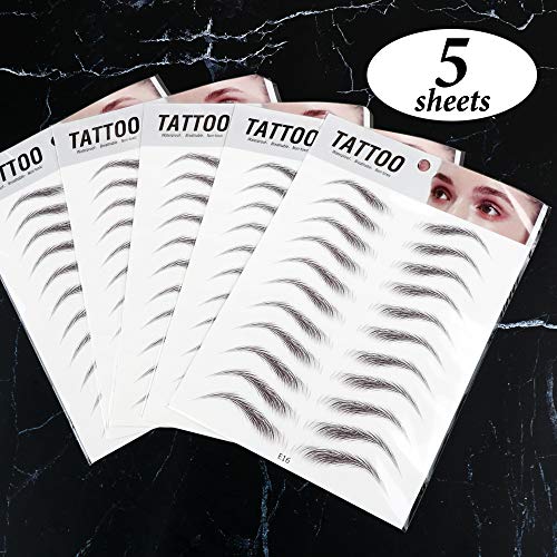 FLOFIA 55 Pares de Pegatinas de Cejas Tatuaje Tatoo 3D Naturales Cejas Adhesivas Auténticas con Forma De Cabello Impermeable Waterproof Larga Duración para Mujer Hombre Unisex Maquillaje (5 hojas)