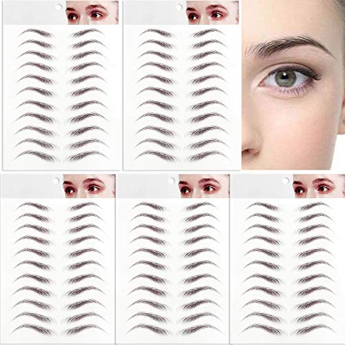 FLOFIA 55 Pares de Pegatinas de Cejas Tatuaje Tatoo 3D Naturales Cejas Adhesivas Auténticas con Forma De Cabello Impermeable Waterproof Larga Duración para Mujer Hombre Unisex Maquillaje (5 hojas)