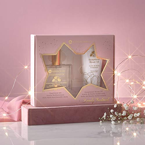 Flor de Mayo, Set de Tratamiento Beauty Treatment Set, Aceite Seco Prodigioso Exceptional Oil y Crema de manos y cuerpo 100ml