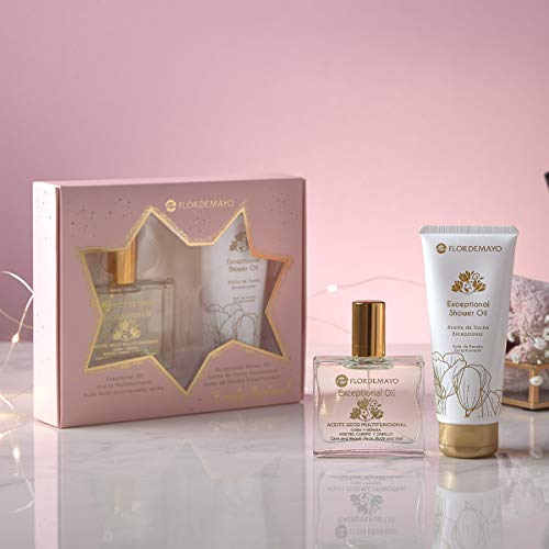 Flor de Mayo, Set de Tratamiento Beauty Treatment Set, Aceite Seco Prodigioso Exceptional Oil y Crema de manos y cuerpo 100ml