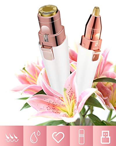 Flybiz Depiladora Facial Mujer Electrica, Afeitadora de Cejas Recortador Flawless Recortador de Cejas Sin Dolor para Mujer Depiladora de Cejas Rápida y Segura con Luz LED