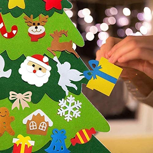 Flysee 3D Arbol Navidad Fieltro DIY，3.3ft 25 Piezas Arbol de Navidad Fieltro Decoración ，Colgante de Pared Niños Adornos Extraíbles para Niños Decoraciones de Navidad Año Nuevo Navidad Regalo
