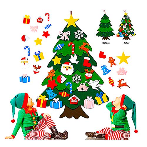 Flysee 3D Arbol Navidad Fieltro DIY，3.3ft 25 Piezas Arbol de Navidad Fieltro Decoración ，Colgante de Pared Niños Adornos Extraíbles para Niños Decoraciones de Navidad Año Nuevo Navidad Regalo