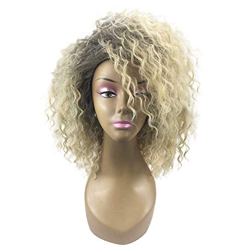 FMEZY Peluca sintética Afro/Kinky Curly Shakira StylebobWapblonde sin Corazon Pelo sintético SidePart/Peluca afroamericana Wigblonde Peluca Cosplay
