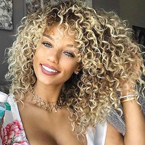 FMEZY Peluca sintética Afro/Kinky Curly Shakira StylebobWapblonde sin Corazon Pelo sintético SidePart/Peluca afroamericana Wigblonde Peluca Cosplay