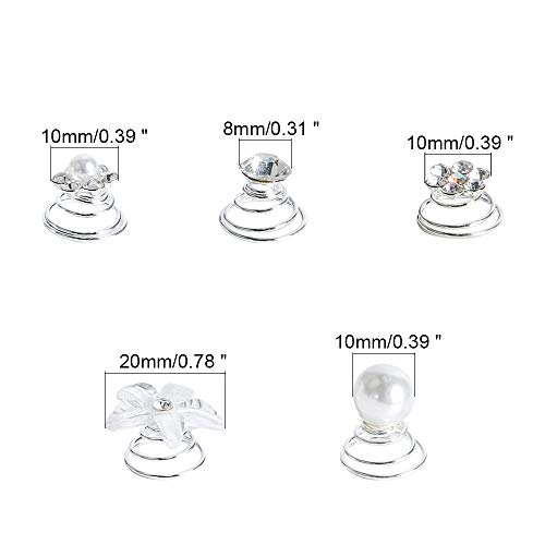 FOGAWA 60pz Horquillas en Espiral Tocados para Pelo de Novia 5 Estilos de Horquillas para Cabello en Espiral con Diamantes Perlas Rhinestone y Cristales para Cabello Pinzas para Bodas Fiestas