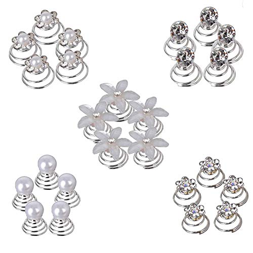 FOGAWA 60pz Horquillas en Espiral Tocados para Pelo de Novia 5 Estilos de Horquillas para Cabello en Espiral con Diamantes Perlas Rhinestone y Cristales para Cabello Pinzas para Bodas Fiestas
