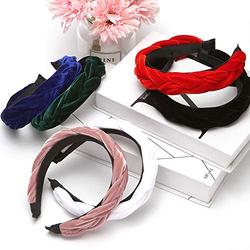 Folora 2pcs 90s Velvet Trenzado Nudo Acolchado Diadema Estilo Vintage Español para Mujeres Niñas