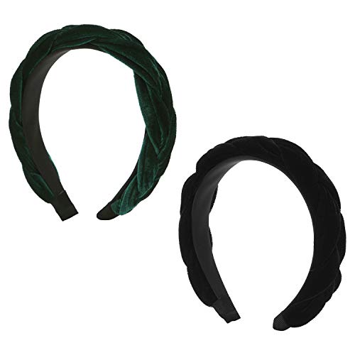 Folora 2pcs 90s Velvet Trenzado Nudo Acolchado Diadema Estilo Vintage Español para Mujeres Niñas