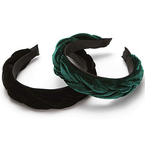 Folora 2pcs 90s Velvet Trenzado Nudo Acolchado Diadema Estilo Vintage Español para Mujeres Niñas