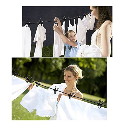 Foonii Portátil Tendedero, Elástico Ajustable retráctil Antideslizante a Prueba de Viento Cuerdas para Ropa, al Aire Libre y para Viajes de Campamento Senderismo, 12 Pinzas 180-360cm (Negro)