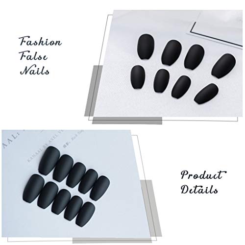 Forall Uñas Postizas De Ataúd De Color Puro Mate Negro Prensa En Bailarina Uñas Postizas Kit De Uñas Postizas Medianas De Cubierta Completa Para Mujeres y Niñas 24 PCs