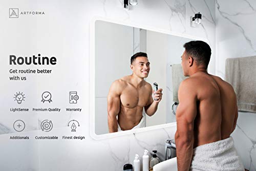 FORAM Espejo de Baño con Iluminación LED - Luz Espejo de Pared con Accesorios - Diferentes tamaños para Baño Dormitorio Maquillaje - L59