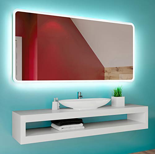 FORAM Espejo de Baño con Iluminación LED - Luz Espejo de Pared con Accesorios - Diferentes tamaños para Baño Dormitorio Maquillaje - L59