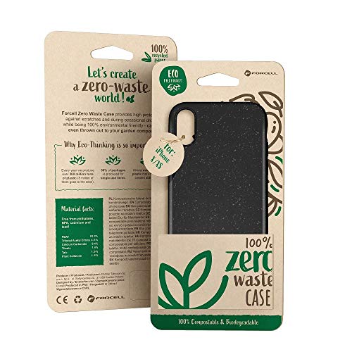 Forcell Funda Carcasa Protectora Trasera - 100% Ecológica y compostable Real. Cero resíduos. Hecho con Plantas y Productos Naturales para iPhone XS MAX Negra.