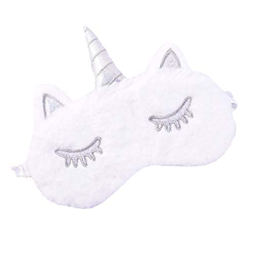 FORLADY Máscara de Dormir Mujeres Unicornio Máscara de Ojos de Felpa Sombra de Dibujos Animados Sombra de Ojos para Niños Adultos Felpa (unicornio-blanco)