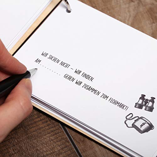 FORYOU24 - Libro de cupones de Madera, diseño con Texto en alemán Zeit statt Zeug, 10 x 15 cm, Papel Horizontal con 40 cupones preimpresos para Rellenar