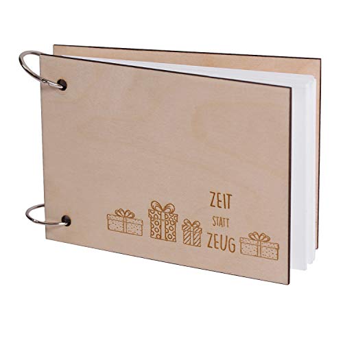 FORYOU24 - Libro de cupones de Madera, diseño con Texto en alemán Zeit statt Zeug, 10 x 15 cm, Papel Horizontal con 40 cupones preimpresos para Rellenar