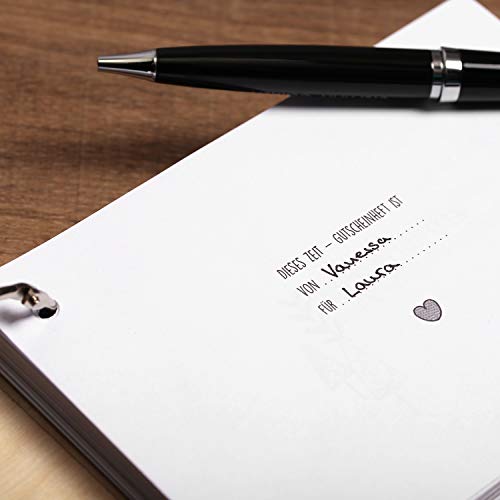 FORYOU24 - Libro de cupones de Madera, diseño con Texto en alemán Zeit statt Zeug, 10 x 15 cm, Papel Horizontal con 40 cupones preimpresos para Rellenar