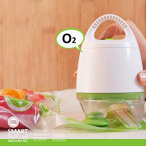 FOSA Home Starter Kit Málaga. Envasadora al vacío compacta + Adaptador + 14 Bolsas Reutilizables (4XS, 4xM, 6XL) para conservar Tus Alimentos