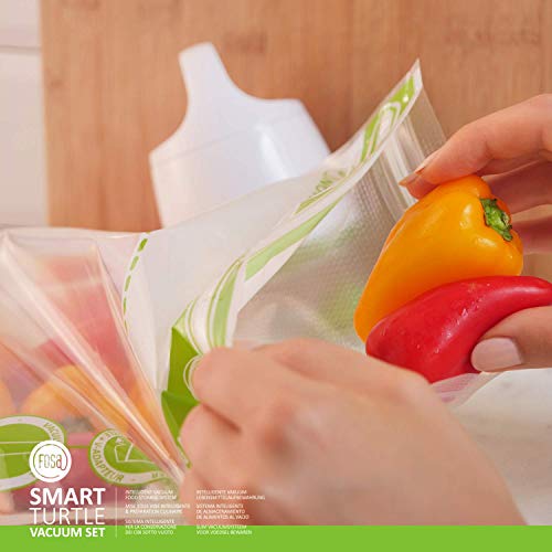FOSA Home Starter Kit Málaga. Envasadora al vacío compacta + Adaptador + 14 Bolsas Reutilizables (4XS, 4xM, 6XL) para conservar Tus Alimentos