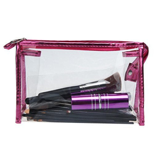 Fossen Transparente Neceser Bolsa de Aseo Impermeable Maquillaje Organizador de Cremallera para Mujer y Hombres (Rosa Caliente)