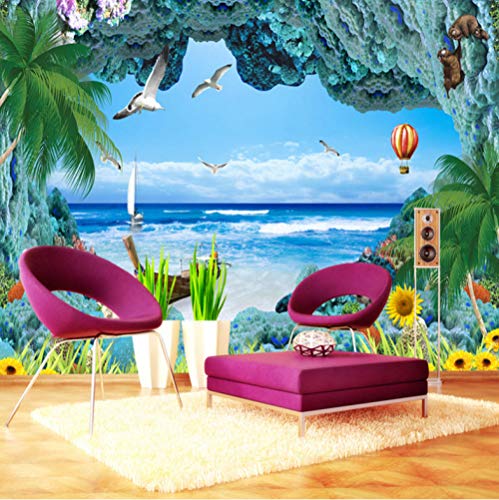 Fotomurales Cueva del mar, papel pintado decorativo inconsútil no tejido de la palma de coco para el restaurante de la sala de estar 400cm(W) x280cm(H)-8 Stripes