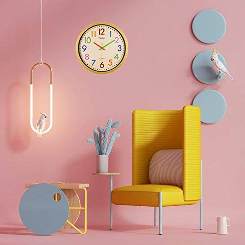 Foxtop Reloj de Pared para Niños, Silencioso, Sin Tictac, Decorativo, Colorido, Fácil de Leer para el Aula, la Escuela, la Cocina, la Sala de Estar, el Dormitorio y la Guardería (Diámetro: 30 cm)