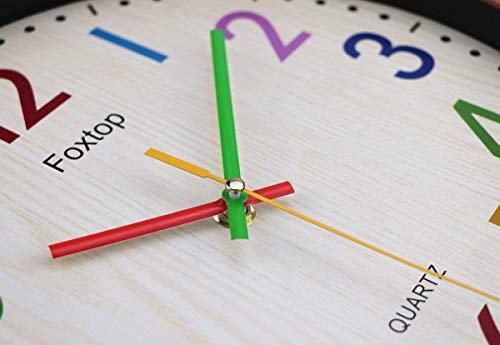 Foxtop Reloj de Pared para Niños, Silencioso, Sin Tictac, Decorativo, Colorido, Fácil de Leer para el Aula, la Escuela, la Cocina, la Sala de Estar, el Dormitorio y la Guardería (Diámetro: 30 cm)