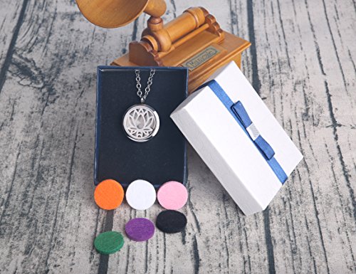 Fragancia regalo TM surgical-grade hypoallegenic 316L acero inoxidable collar de difusor de fragancia, 23.8 "cadena con 4 almohadillas de recambio (silver-lotus Mandala)