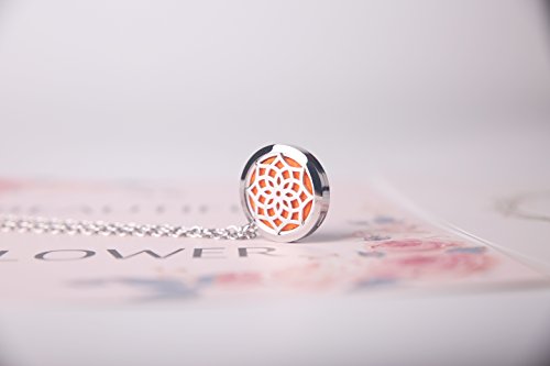 Fragancia regalo TM surgical-grade hypoallegenic 316L acero inoxidable collar de difusor de fragancia, 23.8 "cadena con 4 almohadillas de recambio (silver-lotus Mandala)