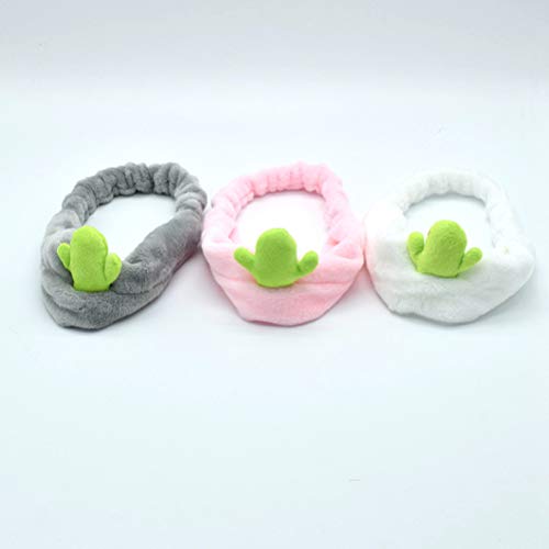 Frcolor 2pcs venda facial linda del maquillaje del vendaje del pelo cosmético mullido venda elástico del pelo para los deportes de la yoga del balneario (blanco y rosa)