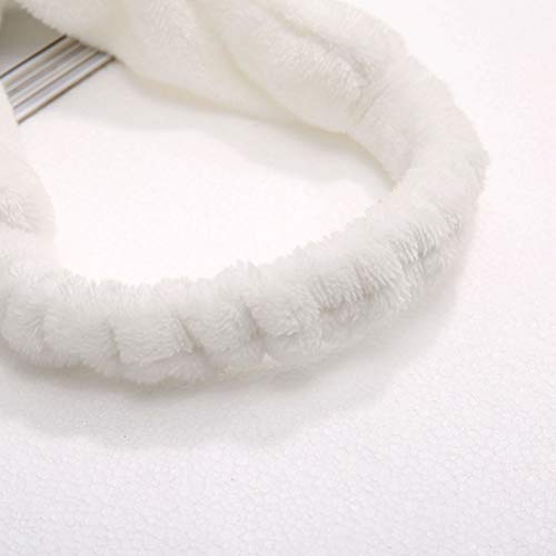 Frcolor 2pcs venda facial linda del maquillaje del vendaje del pelo cosmético mullido venda elástico del pelo para los deportes de la yoga del balneario (blanco y rosa)