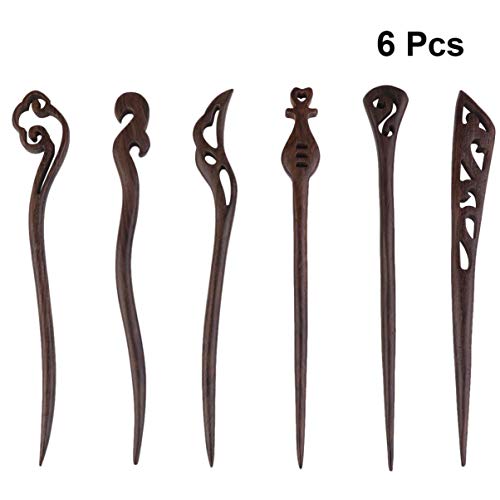 FRCOLOR 6 Piezas de Palitos de Madera para El Pelo Palillos Tradicionales Japoneses Retro para El Cabello Horquillas para El Cabello de Madera Palillos para Niñas Y Mujeres (Color