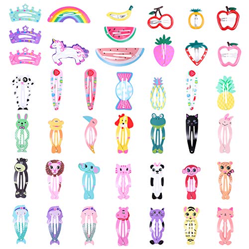 Frcolor 60pcs Colorido Snap Clips para el cabello Cute Cartoon Animals Barrettes Horquillas Sombreros Accesorios para el cabello para niñas bebés (estilo al azar)