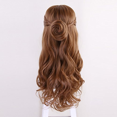 Frcolor Peluca de Las Mujeres Peluca Larga Ondulada La Bella y La Bestia Princesa Belle Cosplay para mujeres niñas（Marrón）