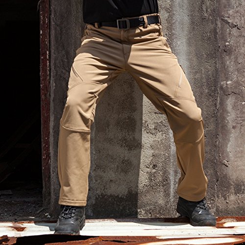 FREE SOLDIER Pantalones de Trabajo Softshell para Hombre Pantalones Trekking Termico Pantalones Montaña Impermeable Pantalones de Snowboard de Invierno Pantalones de Caza(Color de Barro,50)