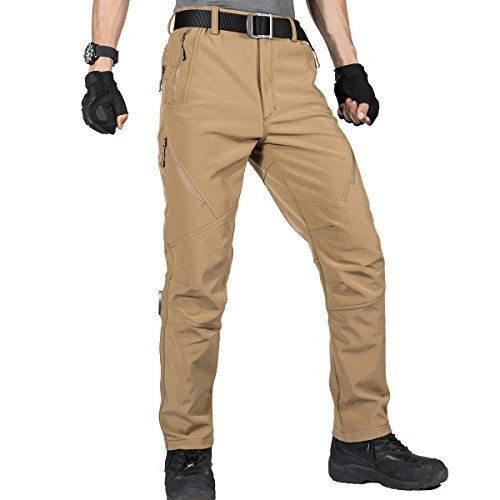 FREE SOLDIER Pantalones de Trabajo Softshell para Hombre Pantalones Trekking Termico Pantalones Montaña Impermeable Pantalones de Snowboard de Invierno Pantalones de Caza(Color de Barro,50)