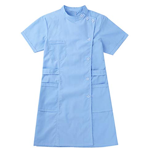 Freebily Bata de Trabajo para Peluquería Estética de SPA Uniforme Sanitario Empleados Profesional Elegante Casaca Ligero con Bolsillo Disfraces Adultos de Médico Enfermera Sky Blue X-Large