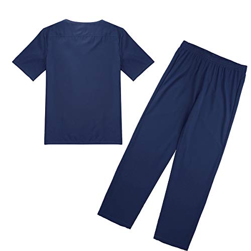 Freebily Uniforme Sanitario Conjunto Elástico Traje Uniforme de Trabajo Casaca Pantalon Unisex Disfraz Médico Laboratorio Enfermera Cirugía Hombres Mujeres Navy_Blue Medium