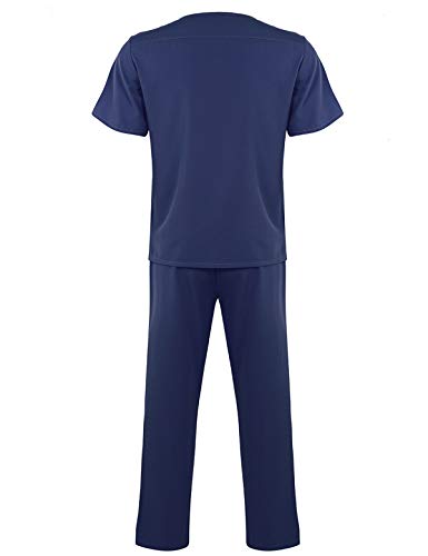 Freebily Uniforme Sanitario Conjunto Elástico Traje Uniforme de Trabajo Casaca Pantalon Unisex Disfraz Médico Laboratorio Enfermera Cirugía Hombres Mujeres Navy_Blue Medium