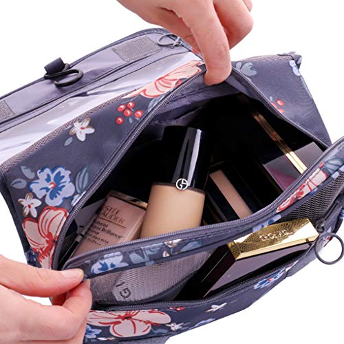 Freelynn Neceser Maquillaje Mujer de Viaje Bolsa de Aseo Colgar para Baño Cámping Gimnasio - Floral Gris