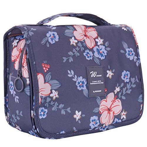 Freelynn Neceser Maquillaje Mujer de Viaje Bolsa de Aseo Colgar para Baño Cámping Gimnasio - Floral Gris
