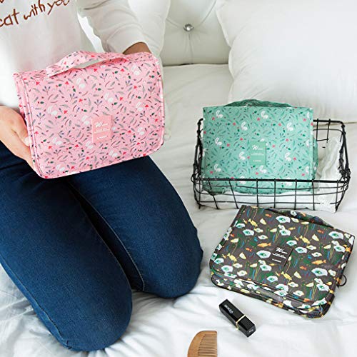 Freelynn Neceser Maquillaje Mujer de Viaje Bolsa de Aseo Colgar para Baño Cámping Gimnasio - Floral Gris