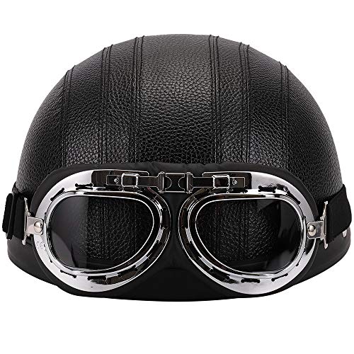 FREESOO Casco Abierto Protección para Motocicleta Scooter Bicicleta 54-60cm Ajustable con Visera UV Gafas Bufanda