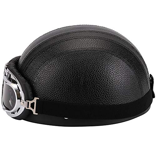 FREESOO Casco Abierto Protección para Motocicleta Scooter Bicicleta 54-60cm Ajustable con Visera UV Gafas Bufanda